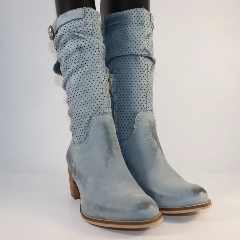 niu-LU Perforated Leather Mid-Calf Boots – Made in Italy‎ – EU 37